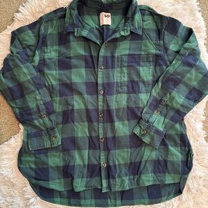 SO Plaid Flannel Shirt Women’s XL Green Navy Button Down Cozy Fall Layer